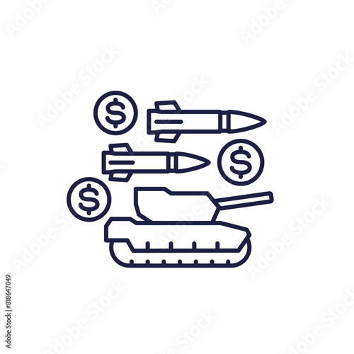 military spending line icon, defence budget vector