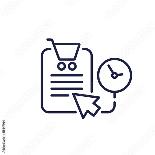 order history line icon, shopping cart and clock
