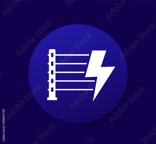 Electric fence icon, vector pictogram