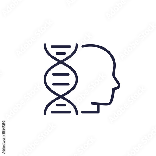 human genome line icon with dna and head