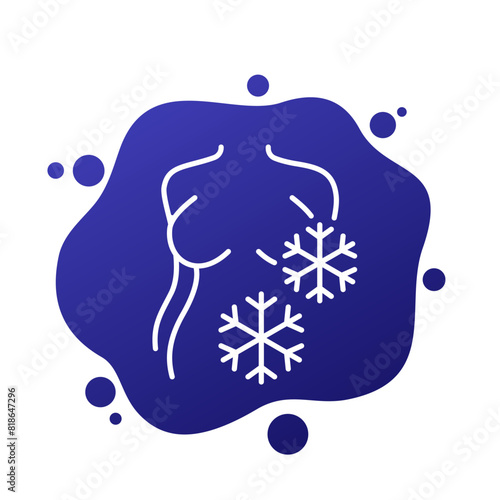 Hypothermia line icon with woman body, vector