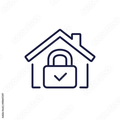 house and lock line icon, vector