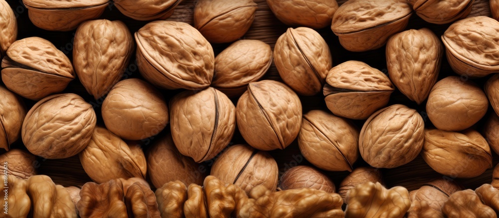 A close up image of walnuts with plenty of copy space A close up image of walnuts with plenty of copy space