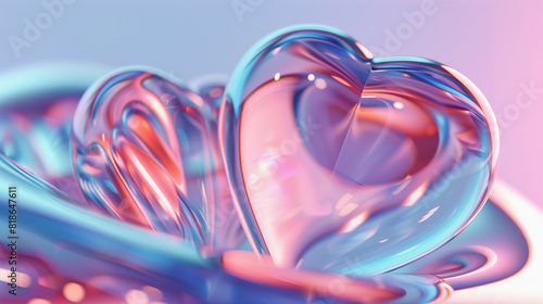 abstract background with transparent glass hearts on pink surface photo