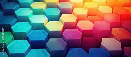 Colorful hexagons create an abstract background with a honeycomb pattern There is ample copy space in the image