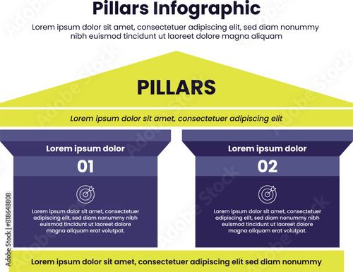 Two pillars Infographic design.infographic 3 point template with strong pillar building on centre for slide presentation