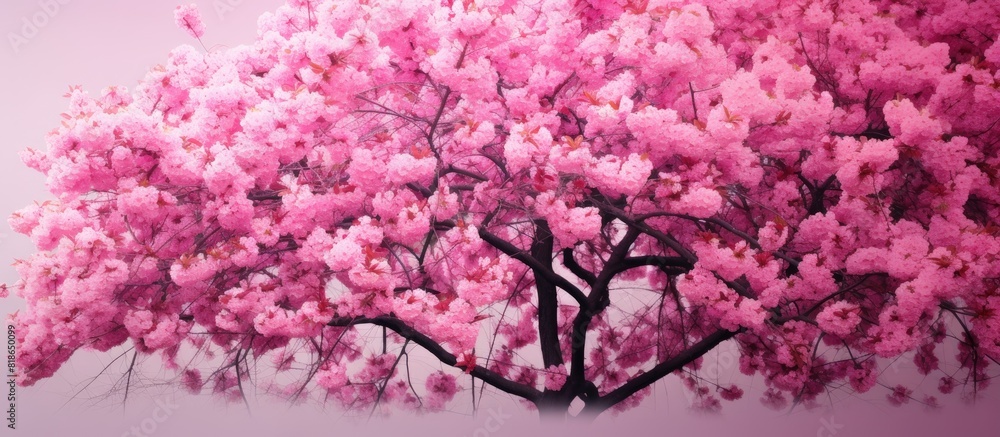 A beautiful cherry tree with vibrant pink blossoms filling the frame creating a visually captivating copy space image A beautiful cherry tree with vibrant pink blossoms filling the frame creating a visually captivating copy space image