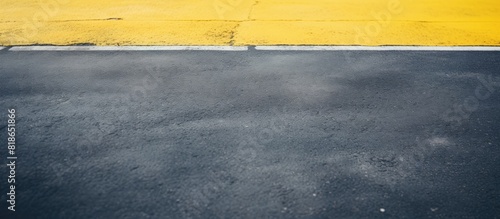 Close up of yellow thermoplastic road marking paint on asphalt creating a marked parking space with road surface markings Copy space image