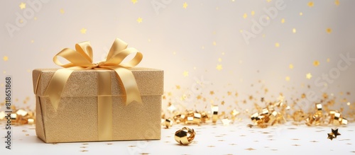 A beautiful homemade Christmas present adorned with golden glitter and lovely decorations set against a clean white background perfect for a copy space image © vxnaghiyev