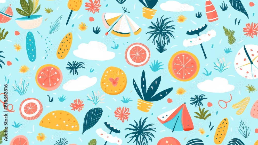 Summer beach pattern with fun elements Summer beach pattern with fun elements