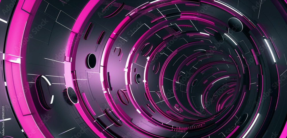 Obraz premium Shiny circles in modern tech Magenta & charcoal hues.