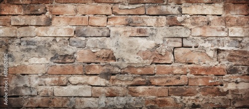 Close up of an ancient and decayed brick wall serving as an abstract background Offers ample copy space for lettering or design