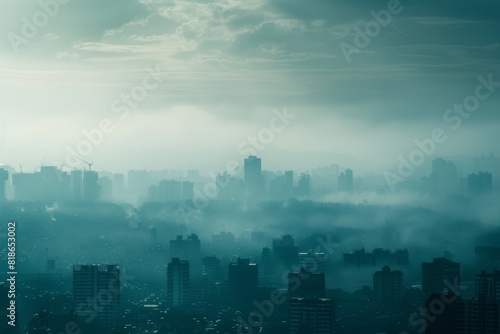 Hazy City Skyline at Dawn Reveals the Environmental Impact of Smog