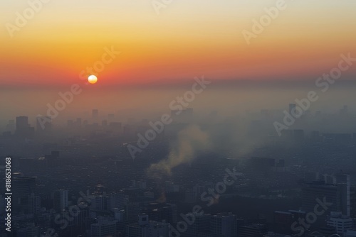 Hazy Skyline at Dusk: A Dramatic Sunset Obscured by Air Pollution © AHNH