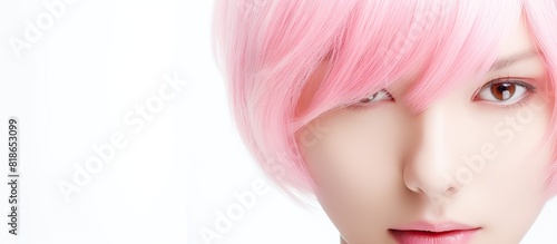 Isolated on a white background there is a line shaped pink hair copy space image