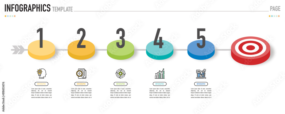 Circular isometric infographic template or element with 5 step, process ...