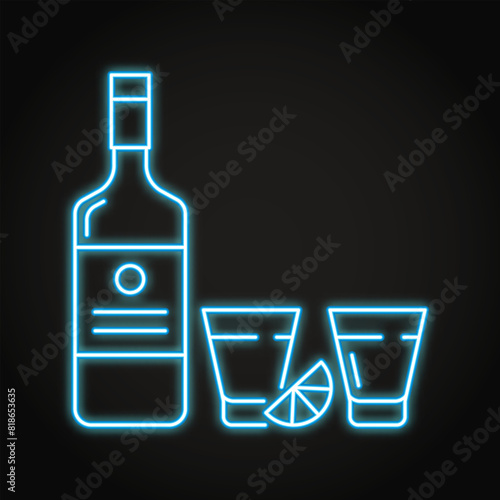 Vodka bottle and glasses neon icon