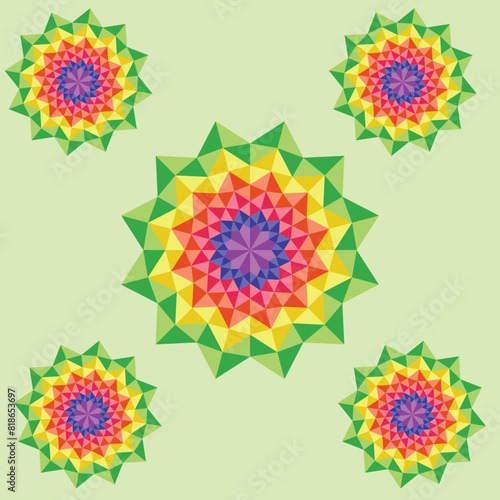 Rainbow triangles in flowers form big in the center and 4 in the sides