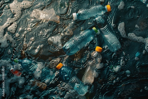 Plastic Bottles and Assorted Trash Littering the Surface of a Body of Water