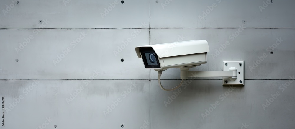 A contemporary surveillance camera mounted on a wall recording and monitoring continuously Represents the idea of constant surveillance with available copy space A contemporary surveillance camera mounted on a wall recording and monitoring continuously Represents the idea of constant surveillance with available copy space