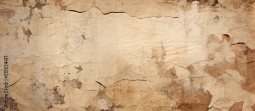 An aged vintage collage of ripped and torn posters on a wrinkled beige brown paper surface The copy space image features a crumpled creased background with a grungy texture