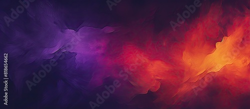 A dark grainy texture adds depth to the abstract color gradient in the glowing purple red yellow orange and black design creating a perfect copy space image for a banner poster or cover photo