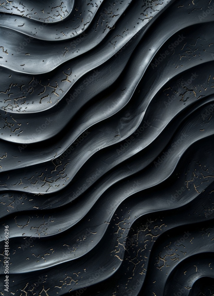 Abstract Black Wavy Texture with Gold Flecks Background