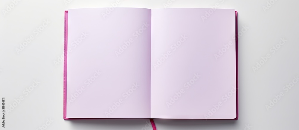 A blank book or diary devoid of any content is located on a white surface providing ample space for text or images A blank book or diary devoid of any content is located on a white surface providing ample space for text or images