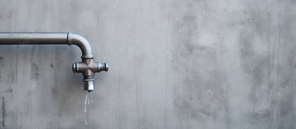 On an iron zinc wall there is a steel water faucet or tab that provides a blank area for text known as copy space image On an iron zinc wall there is a steel water faucet or tab that provides a blank area for text known as copy space image