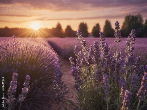 Calming backlight illuminates the serene purple lavender field.