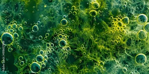 close up of a green and yellow liquid textured background with bubbles on the surface