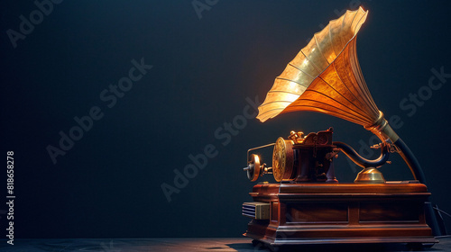 Vintage phonograph gramophone isolated on solid background photo