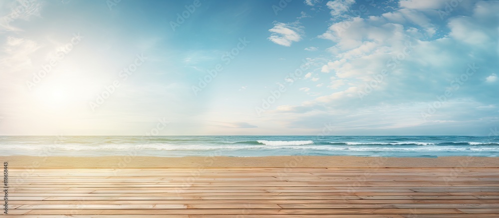 Obraz premium Beach view with a sun filled sky overlooking the boardwalk Copy space image