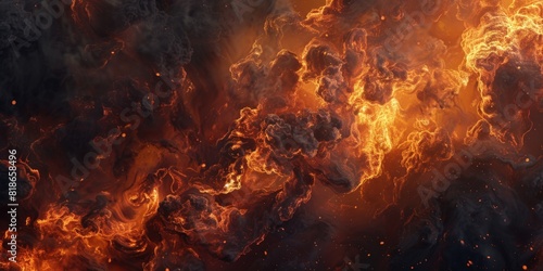 Detailed view of fire with vibrant orange flames. Intense heat concept photo