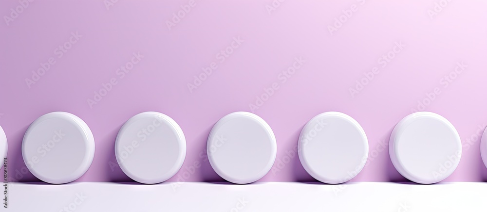 Obraz premium A lilac background with blank white badges providing ample space for adding images or text