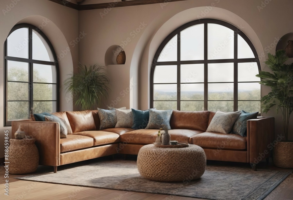 Elegant Living Room with Grand Windows Elegant Living Room with Grand Windows
