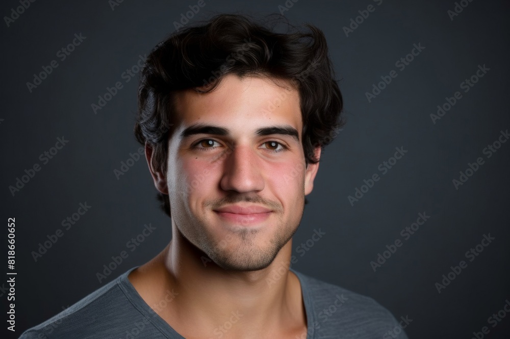 Young man looking at the camera smiling Young man looking at the camera smiling on gray background