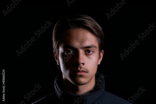 young man portrait in high contrast dark background © alisaaa