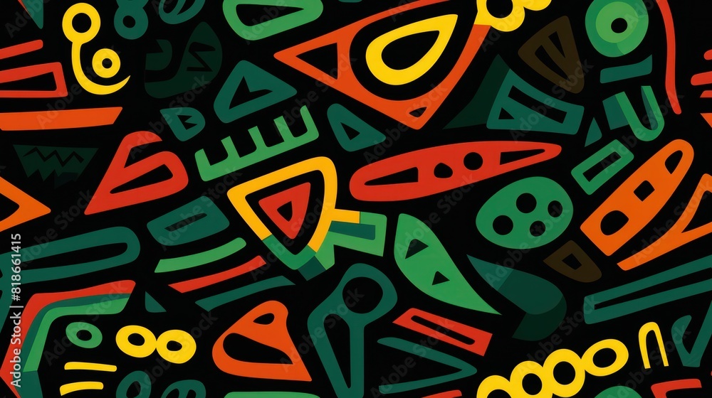 colourful green african geometric seamless pattern with grunge effect noodle. colourful green african geometric seamless pattern with grunge effect noodle.