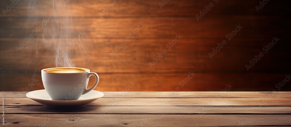 Coffee cup on a wooden background with copy space image Coffee cup on a wooden background with copy space image