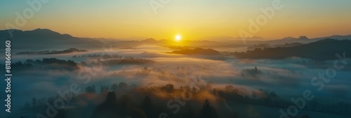Flying Over Misty Mountains at Sunrise Generative AI