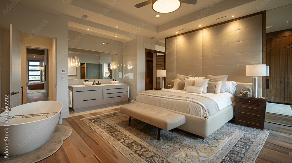 Picture of 3d rendering loft luxury bedroom with working table and wardrobe ...