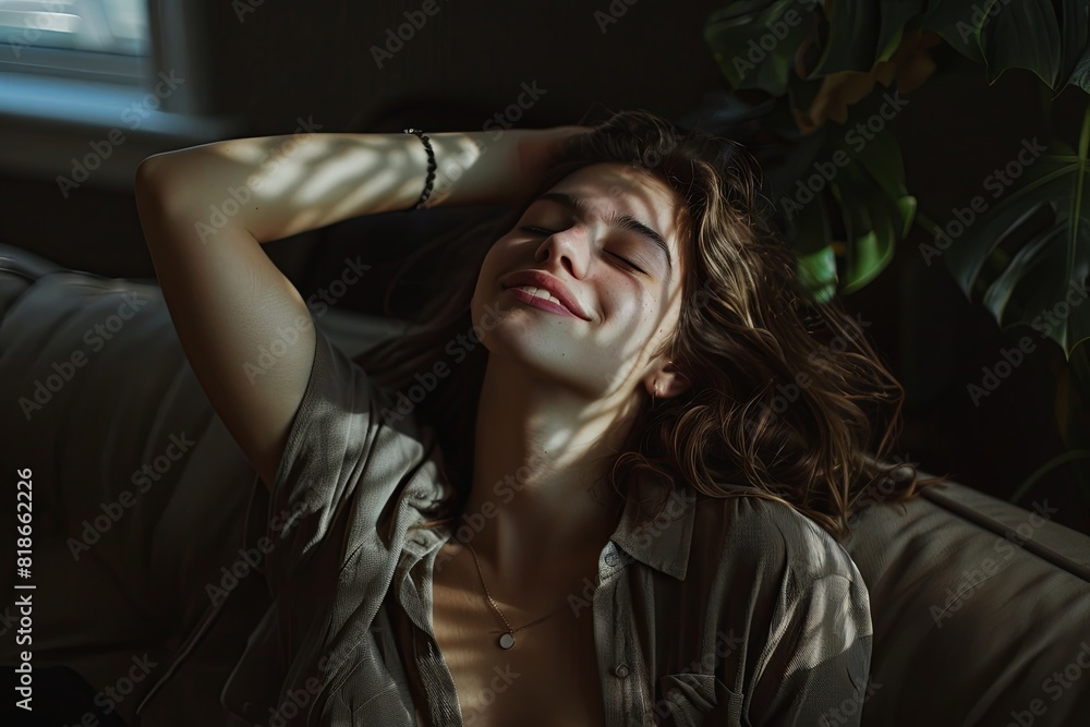 Fototapeta premium woman at home, beauty portrait, happy, random scenes 