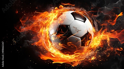 Soccer ball in movement with flames