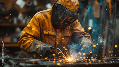 Portrait of a man welding in a factory