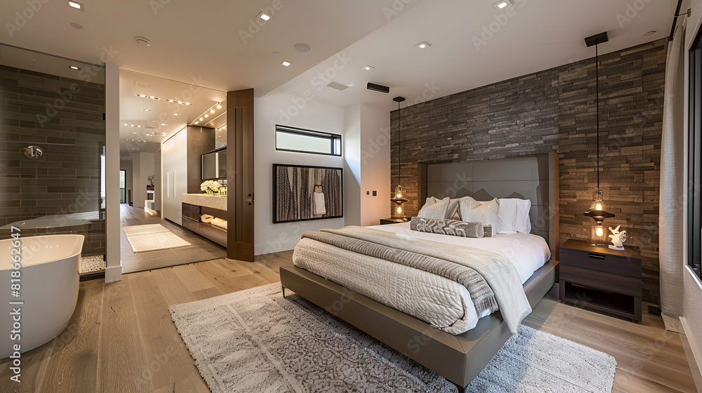 Picture of 3d rendering loft luxury bedroom with working table and wardrobe ...
