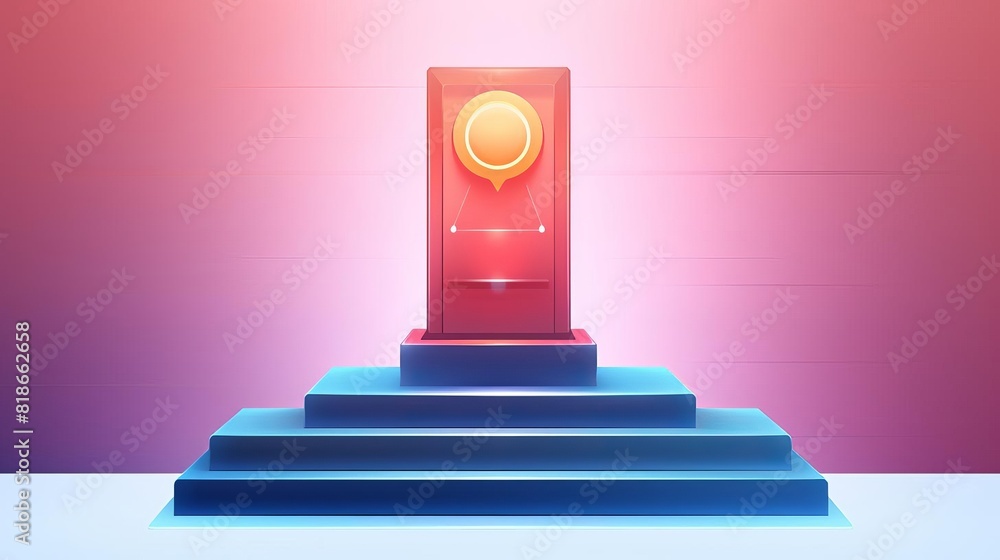 Modern, minimalist trophy podium with a golden medal, vibrant lighting and sleek design, perfect for award ceremony concepts and celebrations. Modern, minimalist trophy podium with a golden medal, vibrant lighting and sleek design, perfect for award ceremony concepts and celebrations.