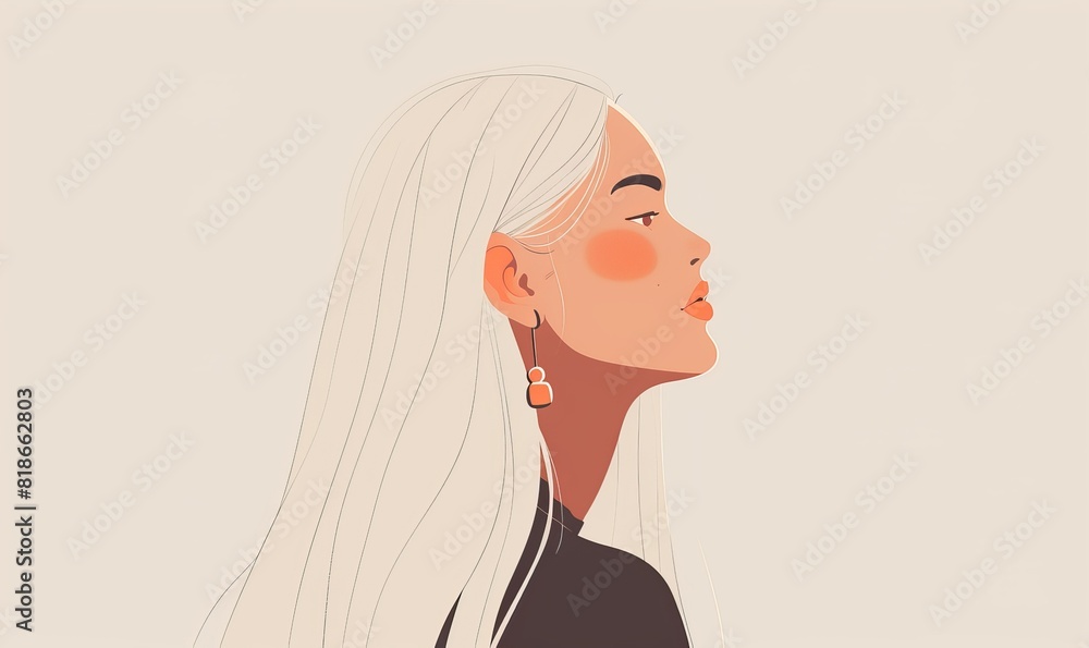 flat illustration of an Asian woman with long white hair in a vector style, with a simple and minimalistic design flat illustration of an Asian woman with long white hair in a vector style, with a simple and minimalistic design