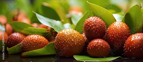 Copy space image of fresh salak fruit showcased at the fruit shop highlighting this distinctive and exotic tropical fruit photo