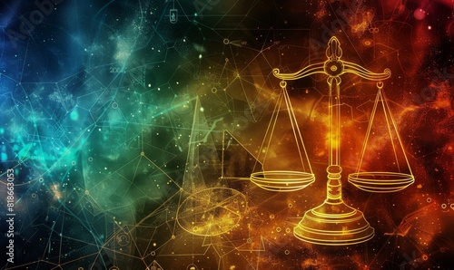 illustration of the scales of justice with an abstract background photo
